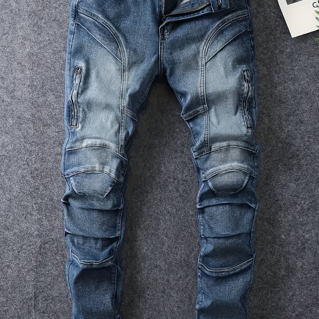 Image of Hme-019 Retro Slimming Straight-leg Men's Jeans | Three-dimensional Cut And Structure, Multi-zipper Design, Heavy-wash Natural Whitening, Suitable For , Comfortable Fabric And Machine Washable