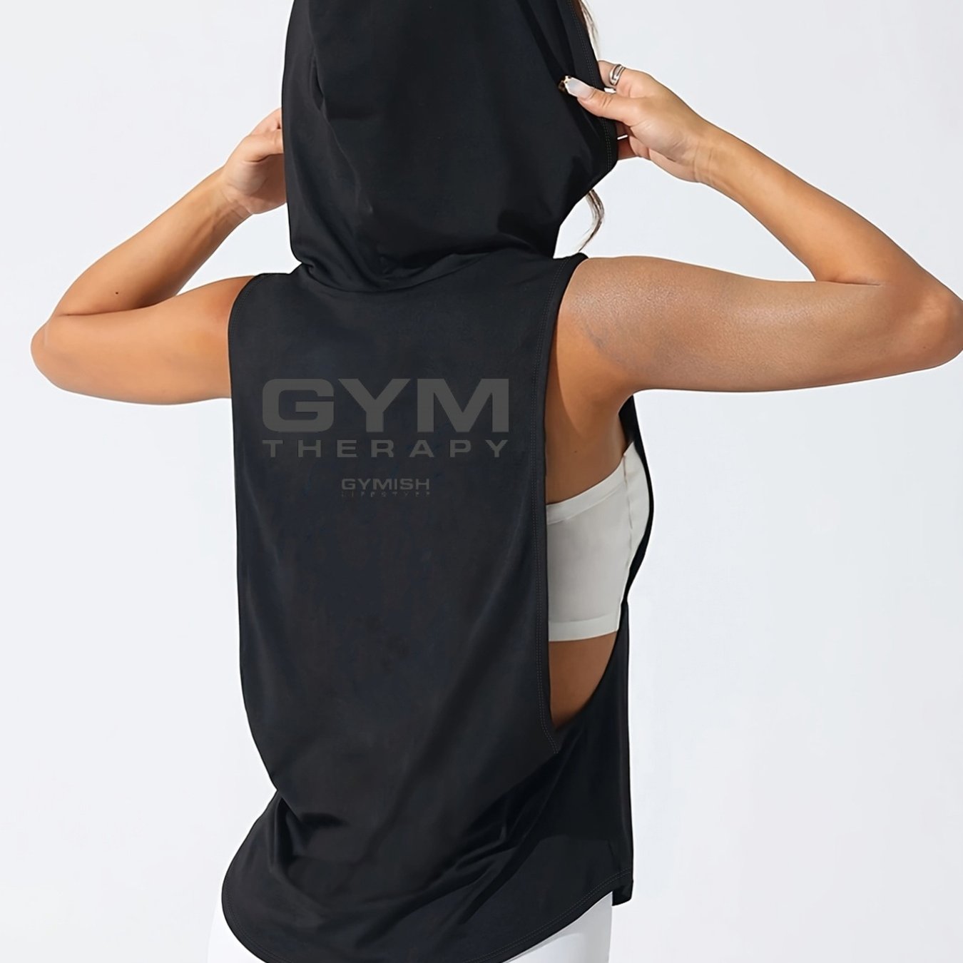 TEMU Women's Sleeveless Hooded Tank Top, Suitable For Fitness Therapy, Featuring Gym Prints, A Loose Fit, Machine Washable, Ideal For Casual And