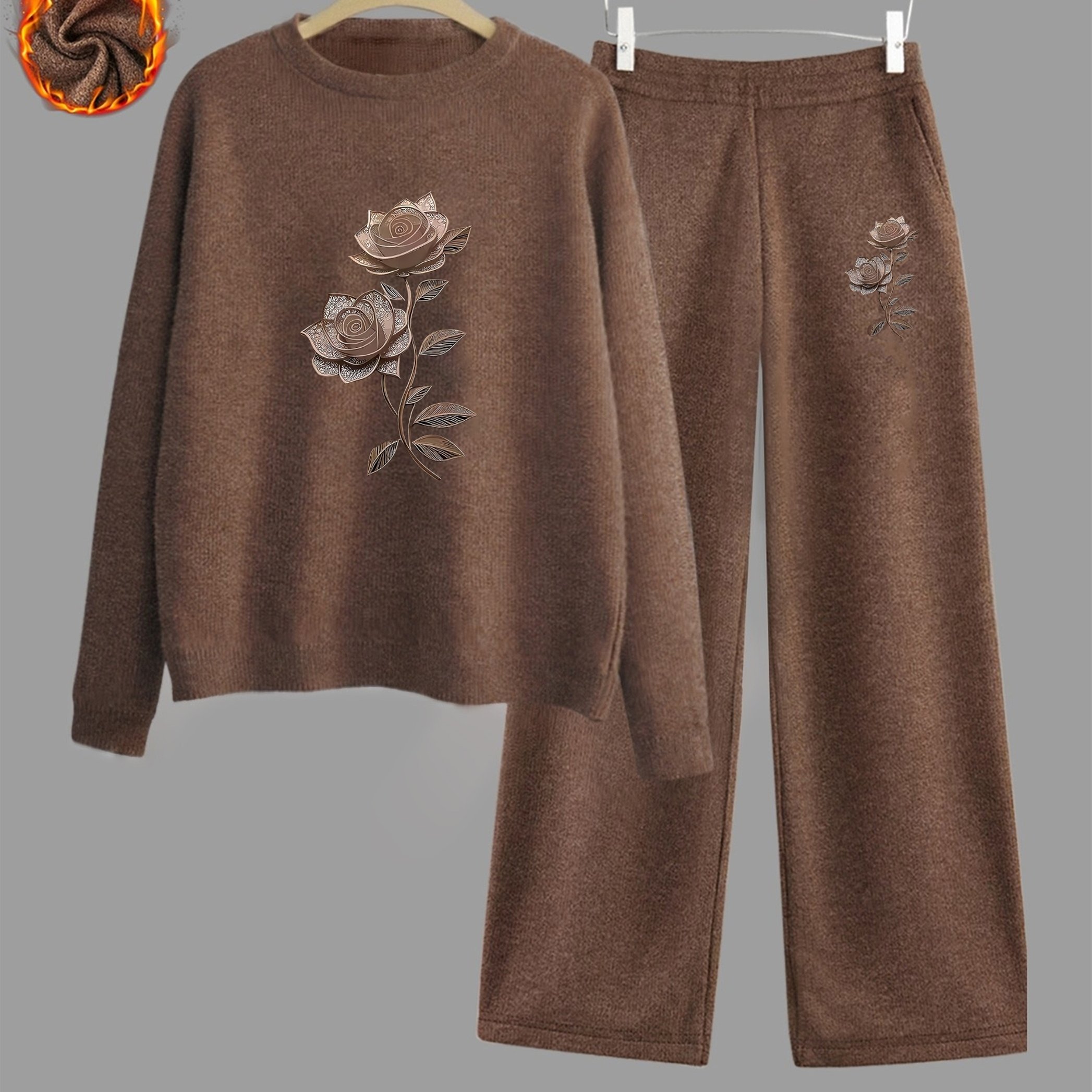 TEMU Women's Fashion Printed Round Neck Sweater Set