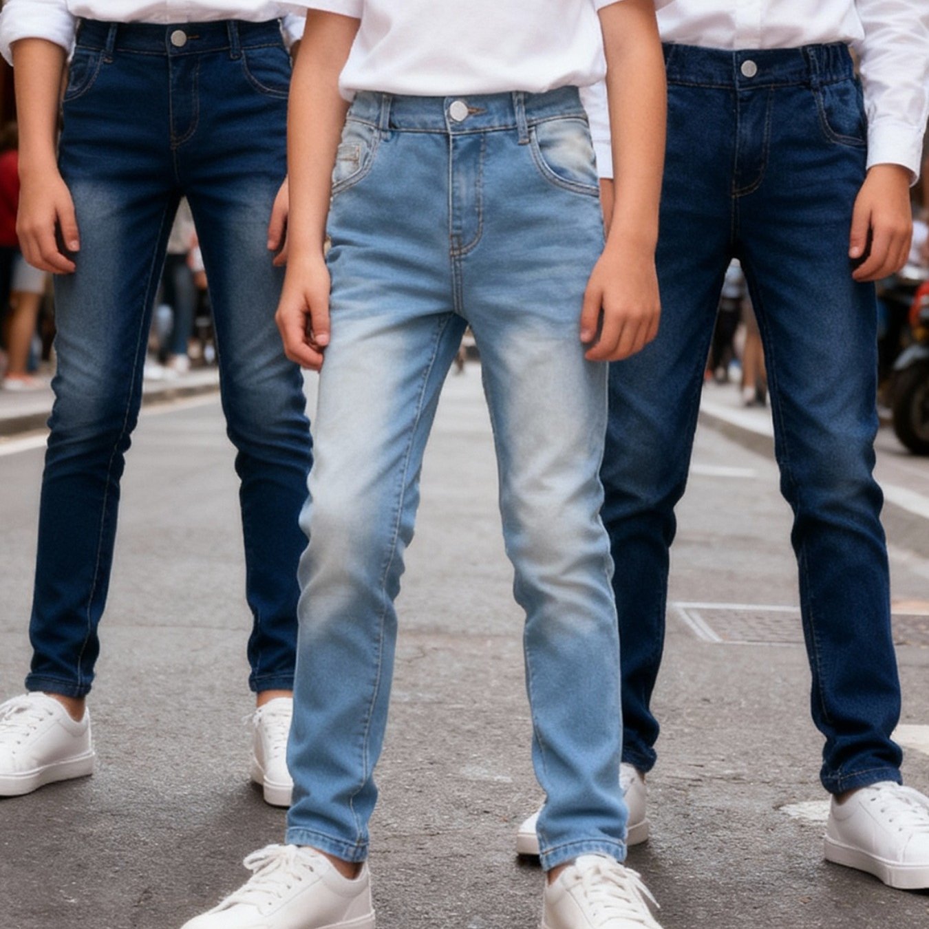 Image of Big Boys' Casual Bleached Denim Set - 3pcs Slim Fit High-elasticity Jeans - Button Zipper Closure