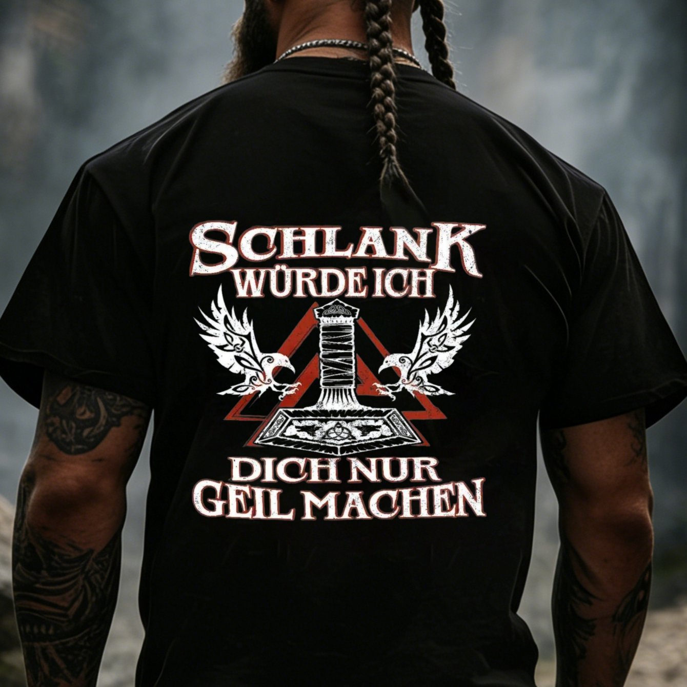 Image of With German Text And Winged Tower Design For Outdoor Adventure And Casual Wear, Plus Size
