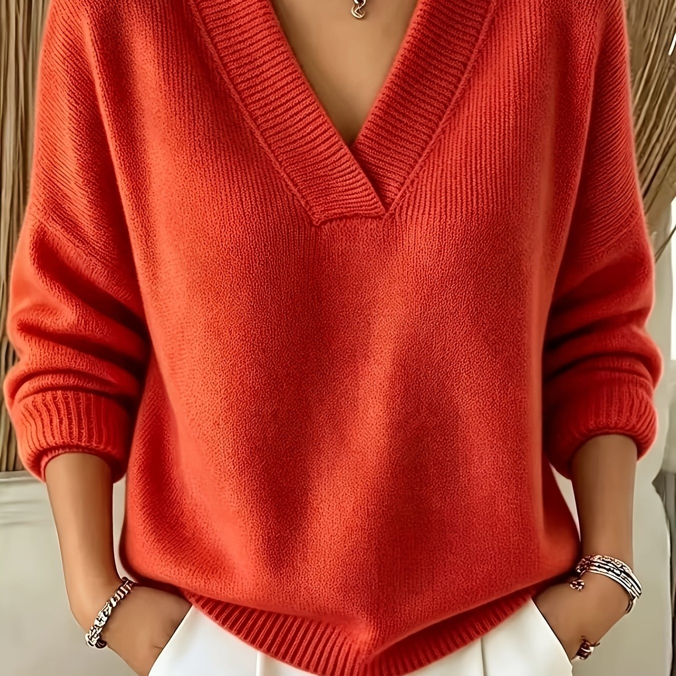 TEMU Suéter tipo casual elegante de de talla grande con cuello en V, diseñado para mujeres de talla grande, disponible para y