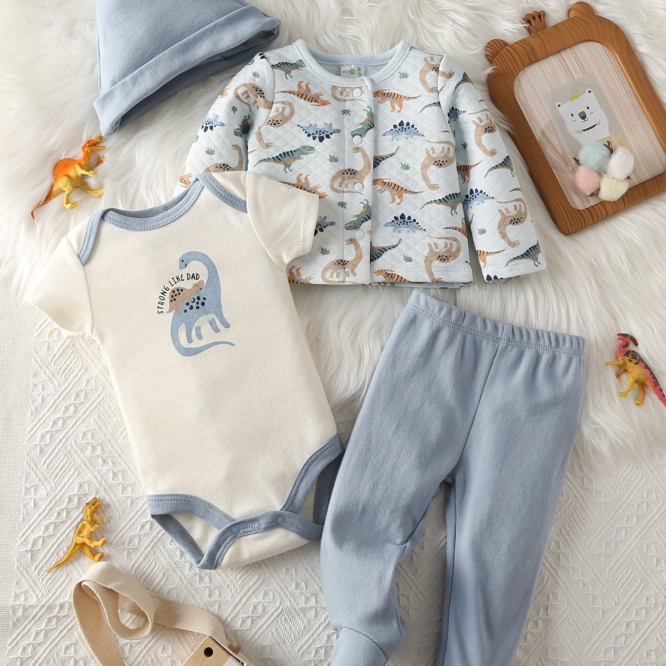 Four-piece Set Autumn And Winter Boy Cartoon Sky -sleeved Hat Boy Suit, For Outdoor