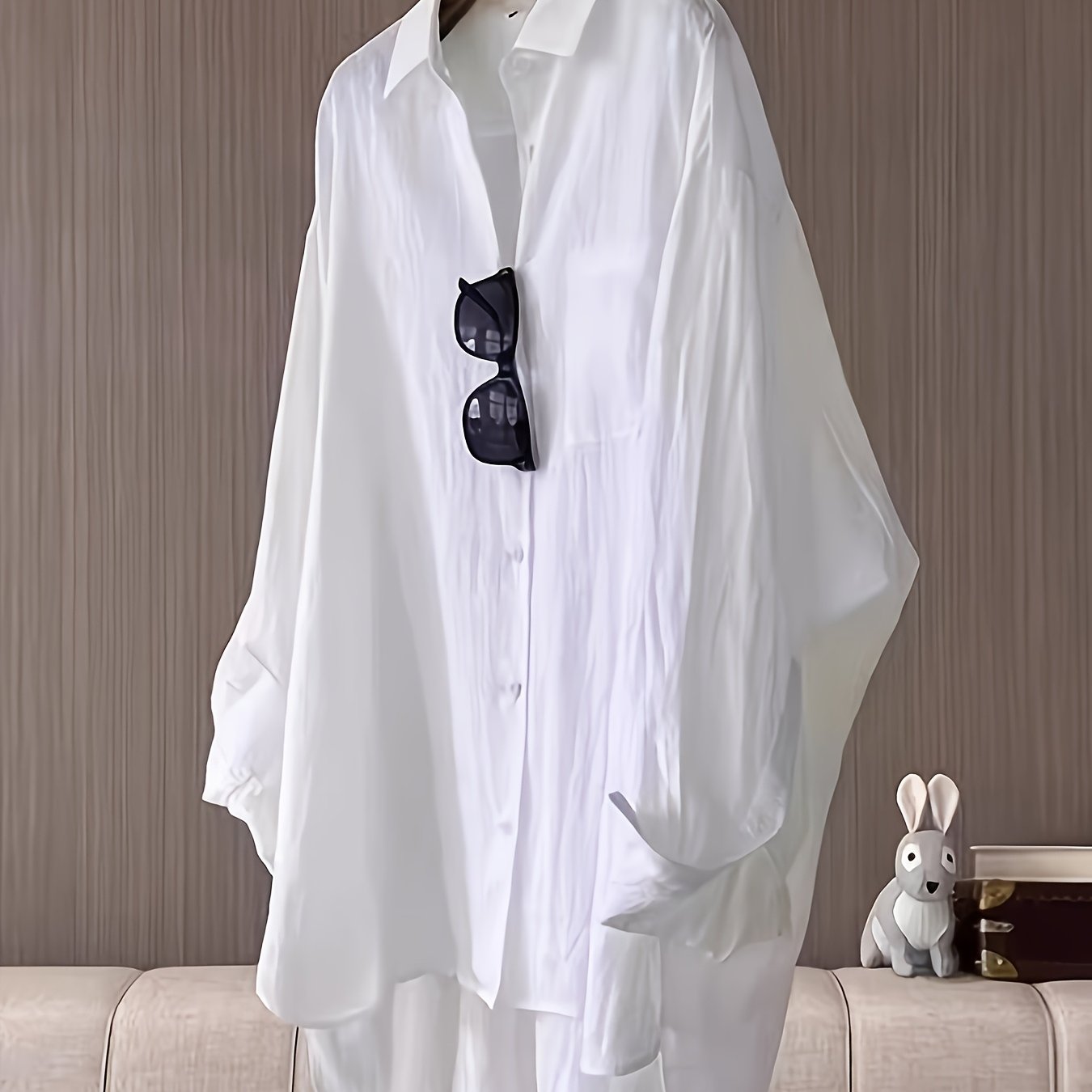 E-shop Neues Damen-Mode-Shirt im französischen Stil, einfarbig, langärmelig, Freizeitbluse mit Revers, lässig elegant + Niannian