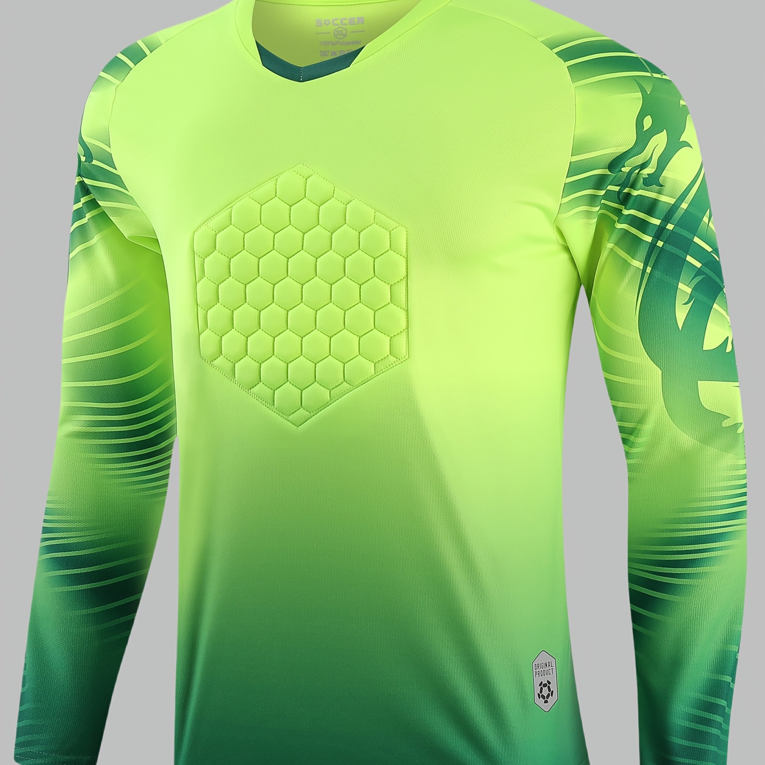 TEMU Camiseta de Portero de Fútbol con Protección de Espuma en Pecho y Codos para Entrenamiento, Carrera y Deportes, Diseño de Rayas Geométricas en