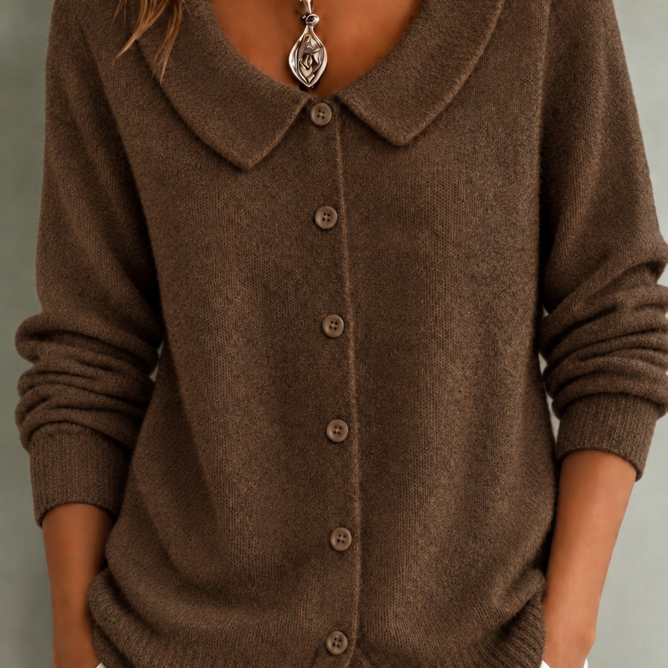 TEMU Vêtements pour femmes grandes tailles, pull cardigan style western à col Peter Pan, veste décontractée à manches longues et épaules dénudées,