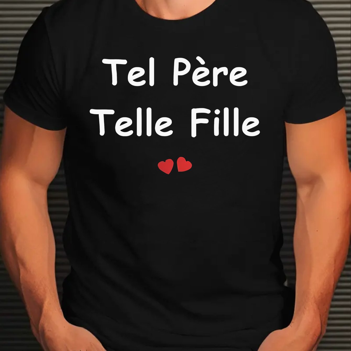 TEMU T-shirt Homme Amusant "Tel Père Fille" Français - avec Cœurs Rouges - T-shirt et Respirant pour Tenues Assorties Papa & Fille - Décontracté ,