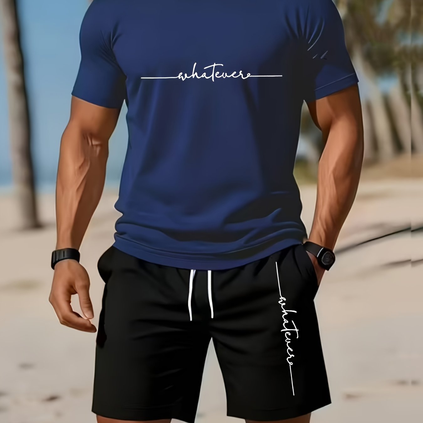 TEMU Men's Summer Fashion Easy Style Round Neck Short Sleeve Shorts Set