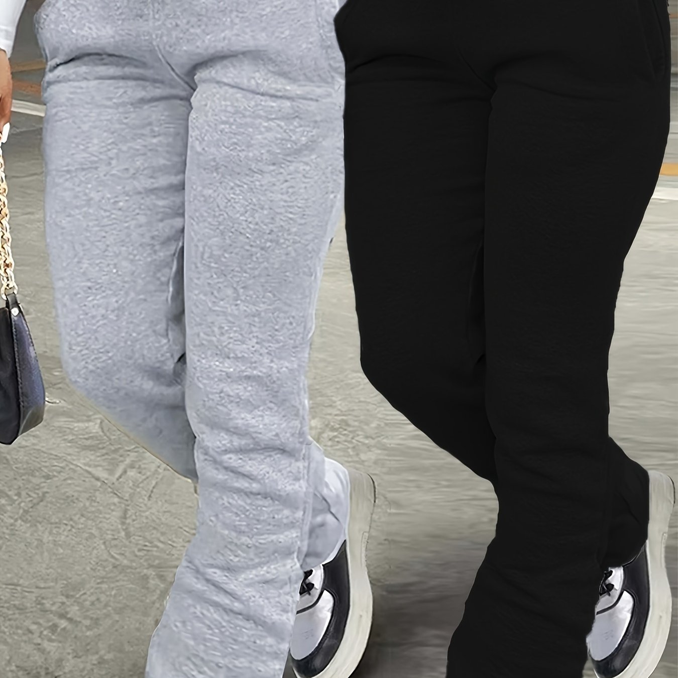 TEMU 3399 Gray Black 2pcs Set European And Women's Sweatshirt, Y Casual Fabric, Drawstring, With Pockets, 2pcs Set