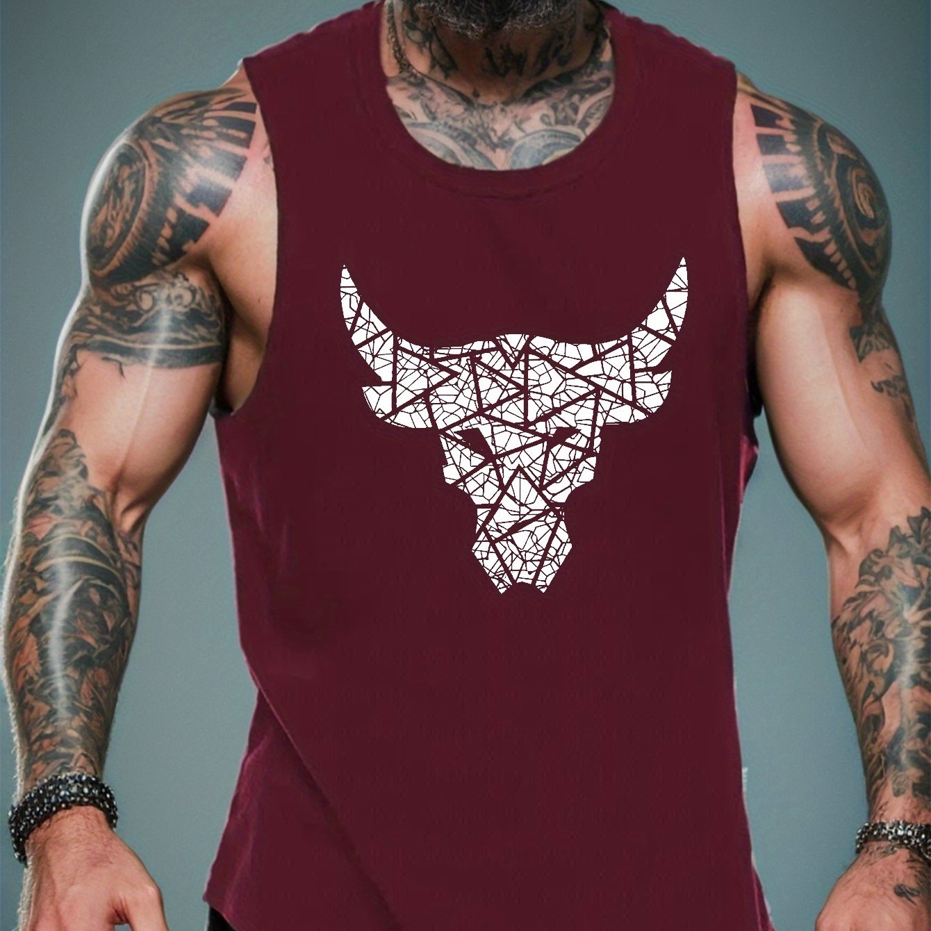 Temu TEMU Ox Print Sleeveless Tank Top, Men's Active Undershirts For Workout At The Gym sold by Temu Affiliate Program