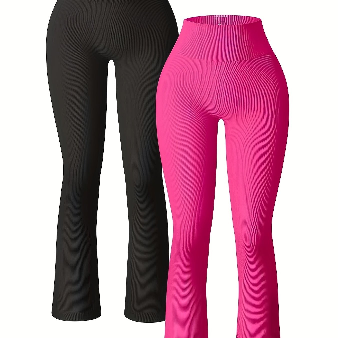2pcs High Waisted Ribbed Flare Leggings