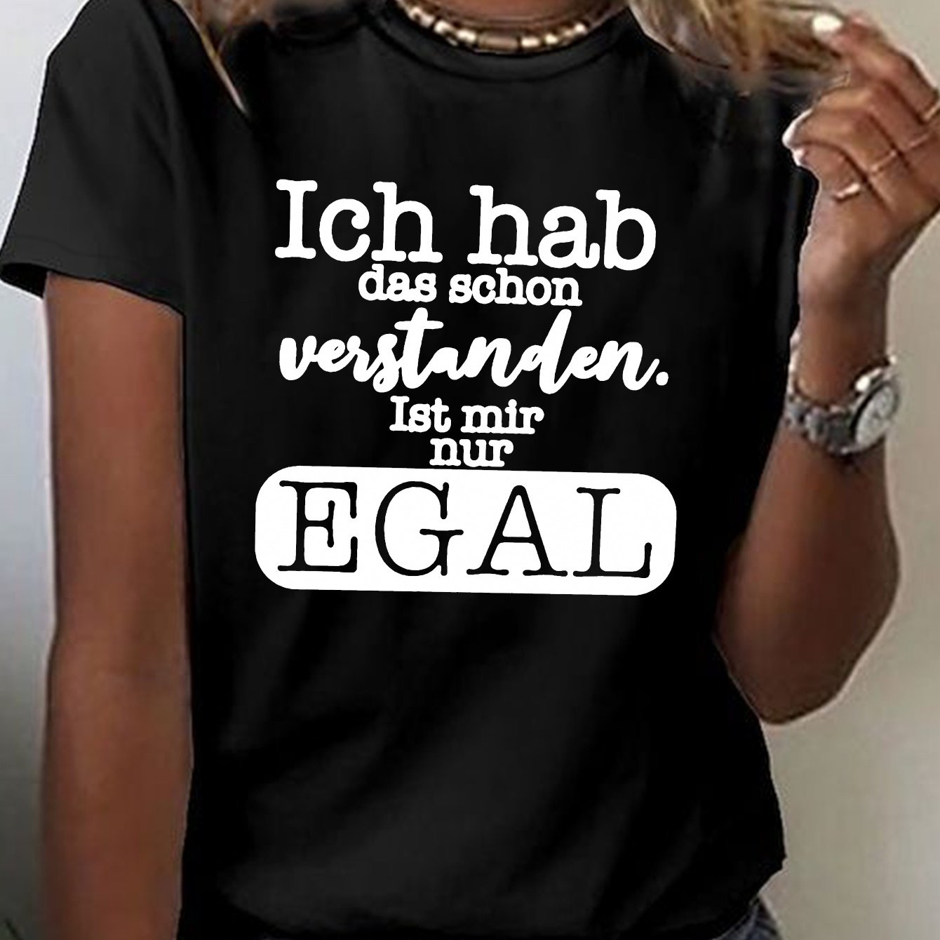 TEMU Lässiges Kurzarm-T-Shirt mit Rundhalsausschnitt und deutschem Aufdruck, für Frühling und Sommer, für Damen entworfen