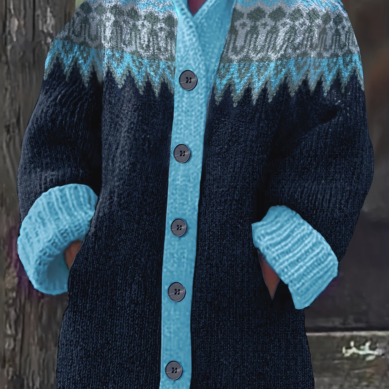 Plus Size, European And Pattern Plus-size Women's Long-sleeve Button-up Hooded Sweater Coat