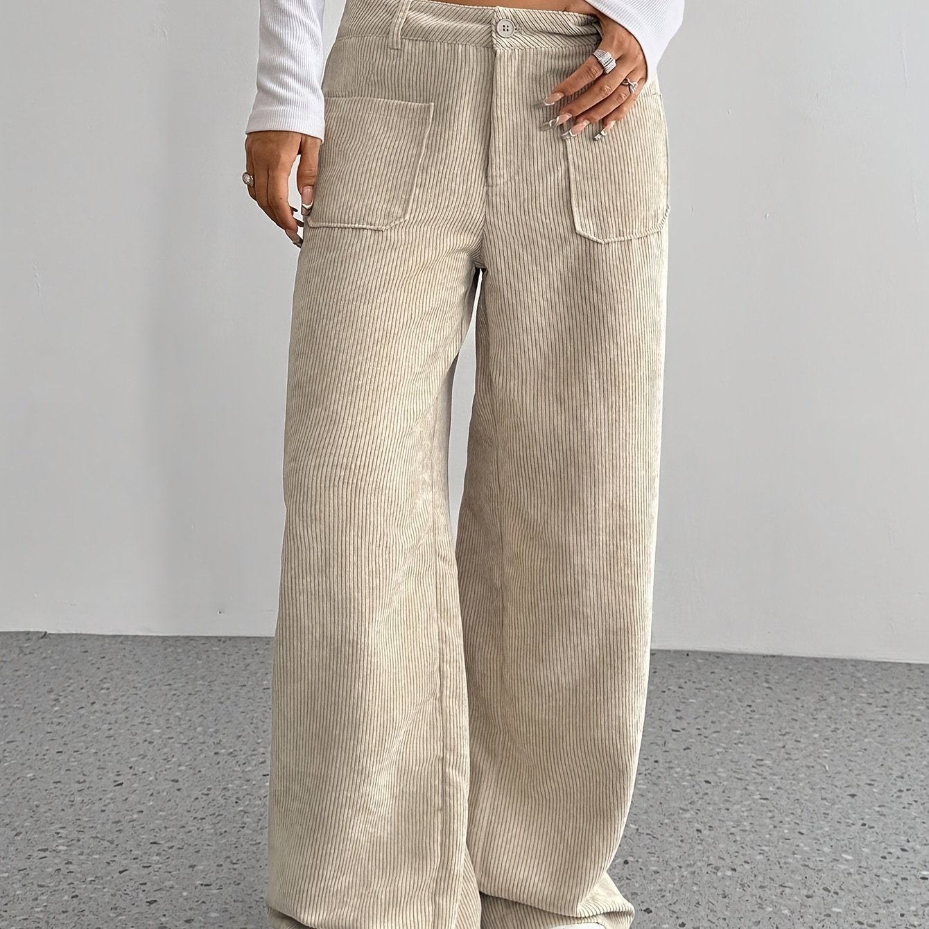 TEMU 2025 Item, Stylish Solid Color Straight-leg Pants With Pockets - Casual And Comfortable, Machine Washable For Women