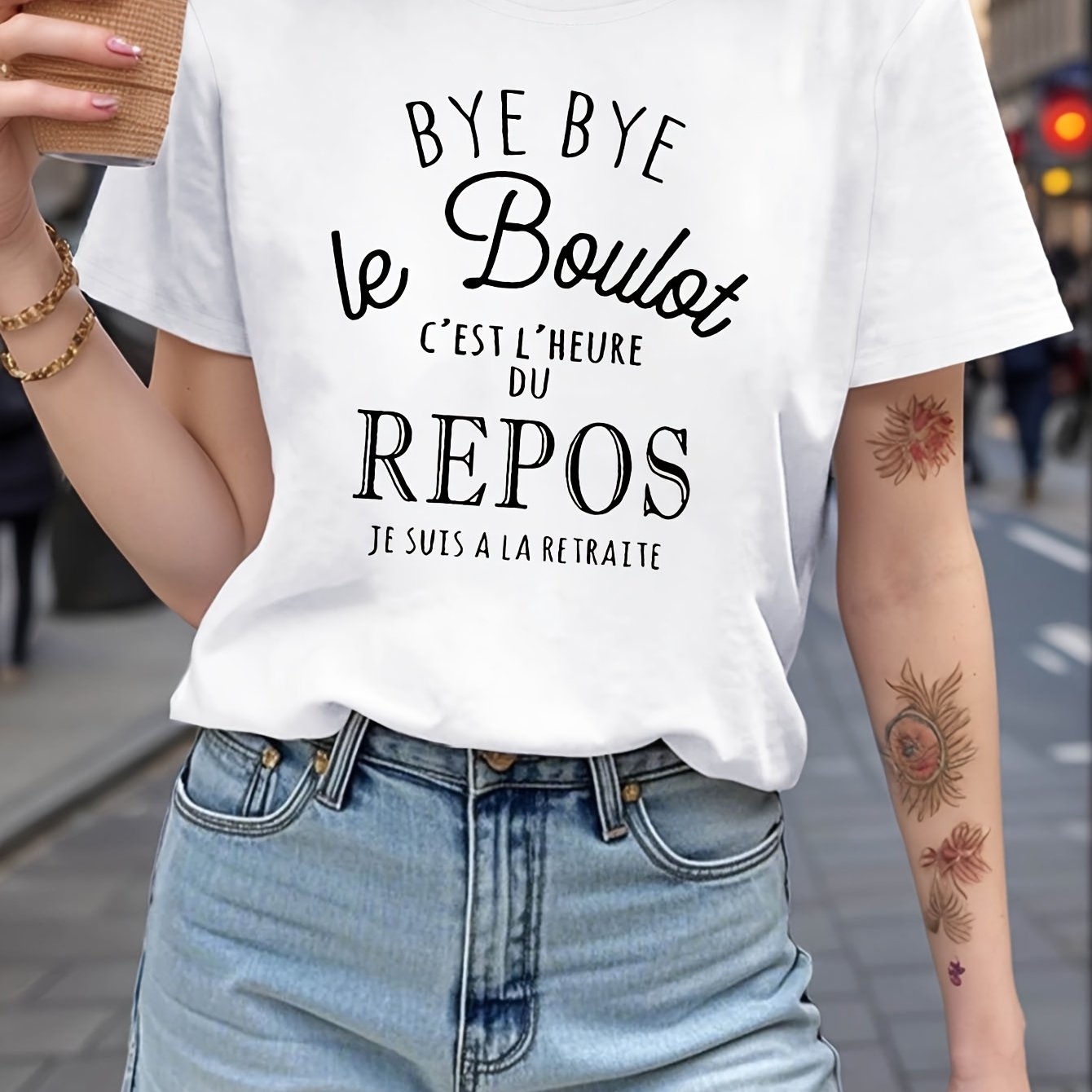 TEMU T-shirt de retraite française pour femmes - "AU REVOIR le boulot du à " - Tee amusante pour femmes - décontractée à manches courtes - Haut léger