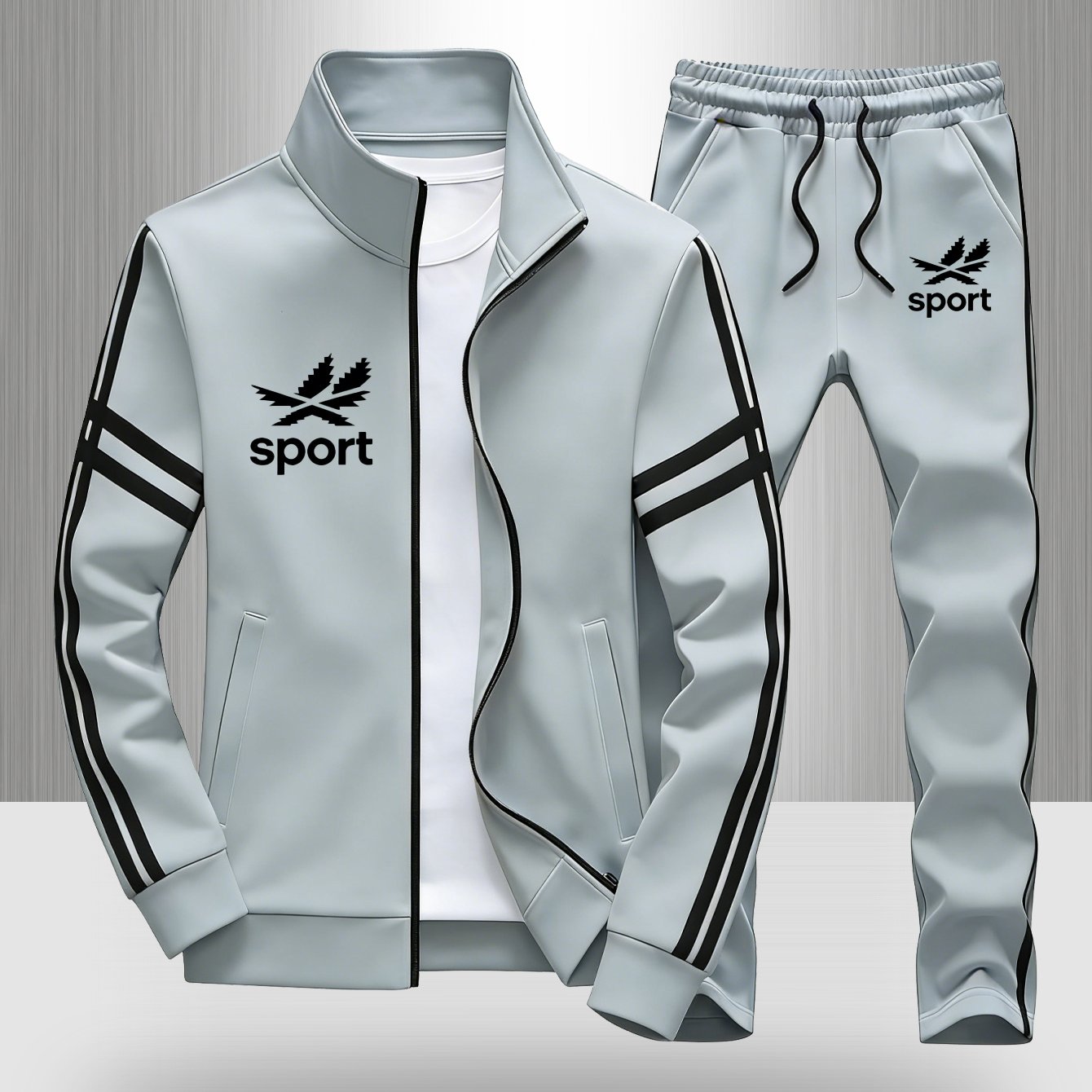 Men's Casual Zip Sweatshirt And Pants Set 3d 100% Polyester, Print Long Sleeves, Regular Fit 2pcs Outfit, Vacation And Street Fashion Wear