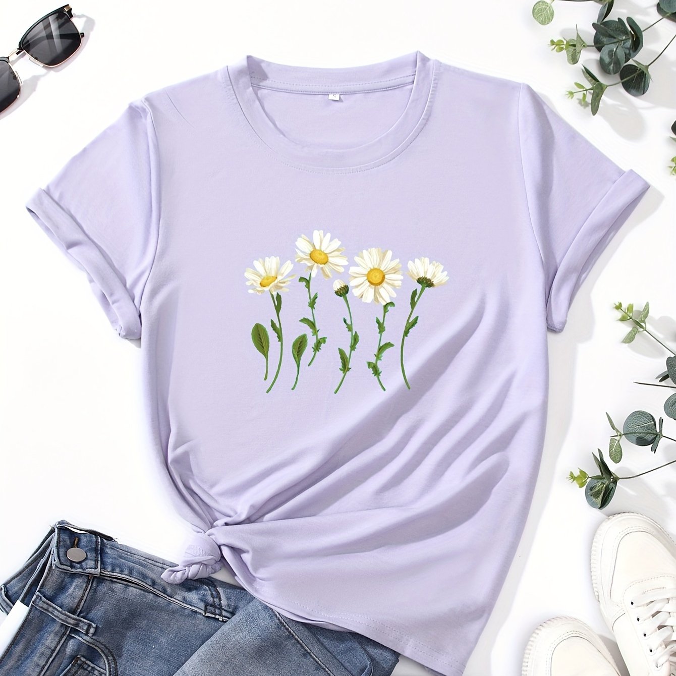 Chicas Daisy Flores Impresión Casual Camiseta Manga Corta Versátil Y  Inteligente Cuello Redondo Tee Para Niños Adolescentes, Idea De Regalo -  Temu