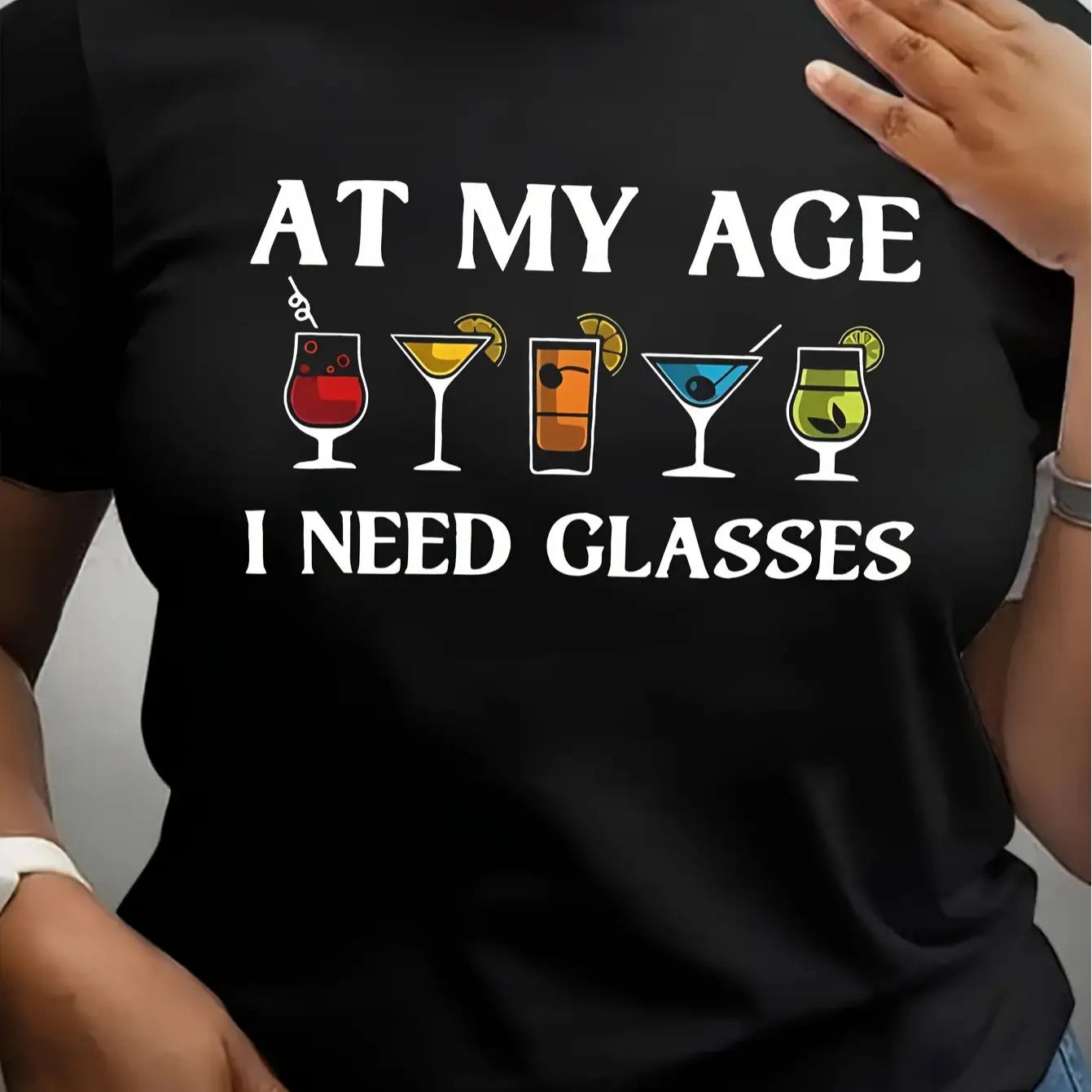 TEMU Plus Size, Plus Size-at My Age, I Need Glasses, Patterned Printed T-shirts, Short-sleeve Round-neck Casual Tops Suitable For Summer And Spring,