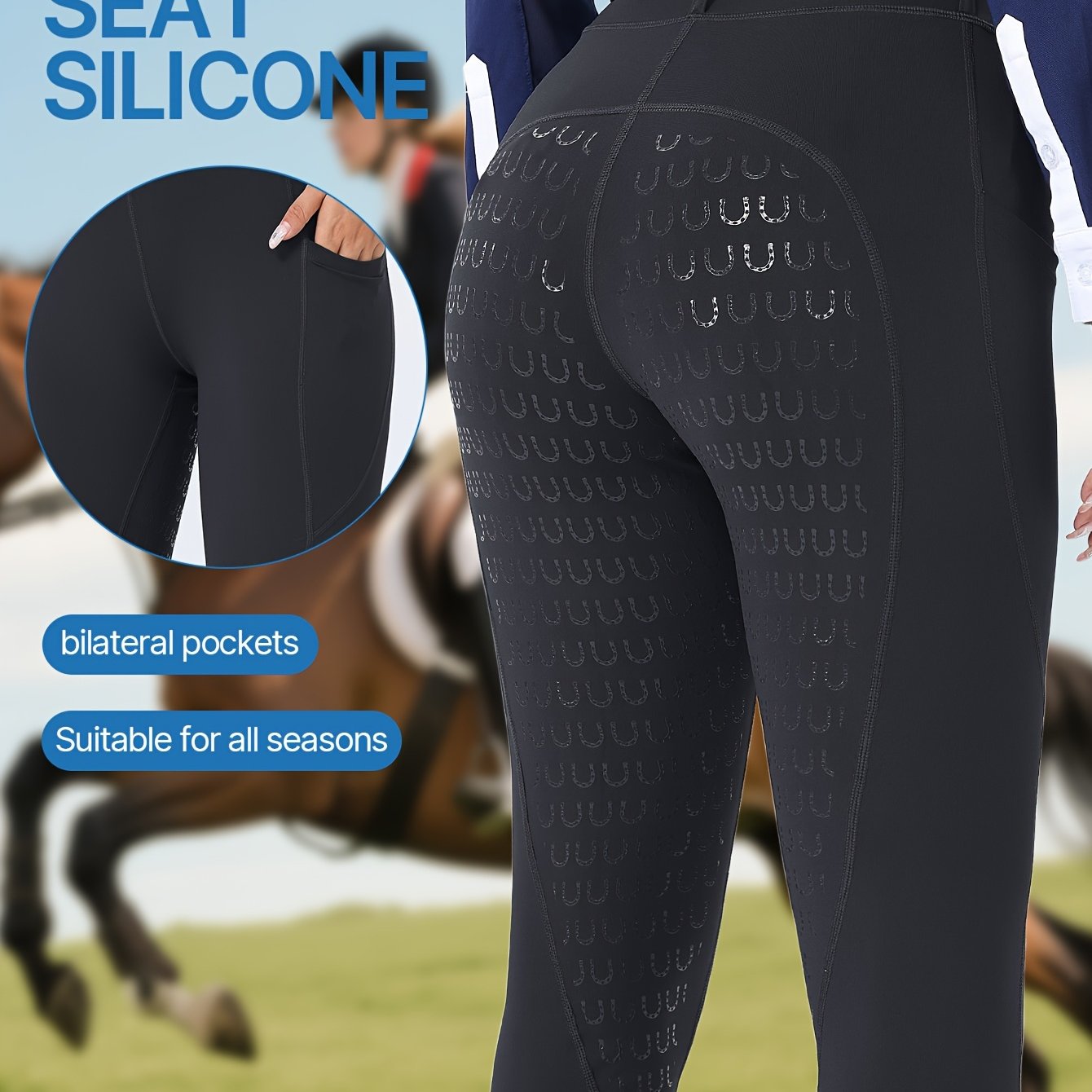 Image of Women's Riding With Pockets, Full Seat Silicone Anti-slip Wear-resistant Equestrian Pants, Quick-dry Stretchy Tight Fit Riding Trousers, Equestrian Sports Pants, Riding