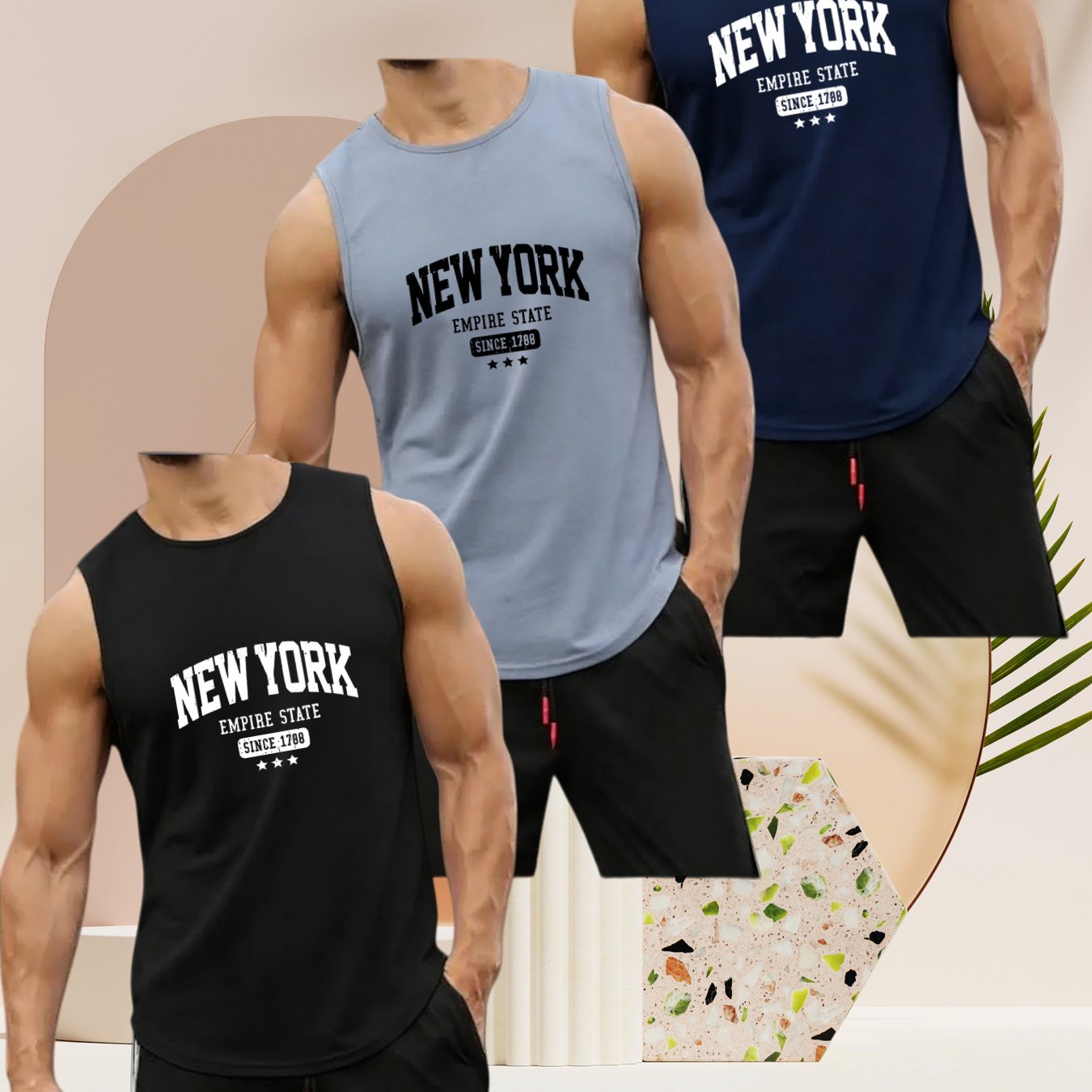 TEMU [3pcs Set] Summer Men's Athletic Tank Tops, Print, Breathable And Sweat-absorbing, Fitness Casual All-match Style, Sweat-resistant