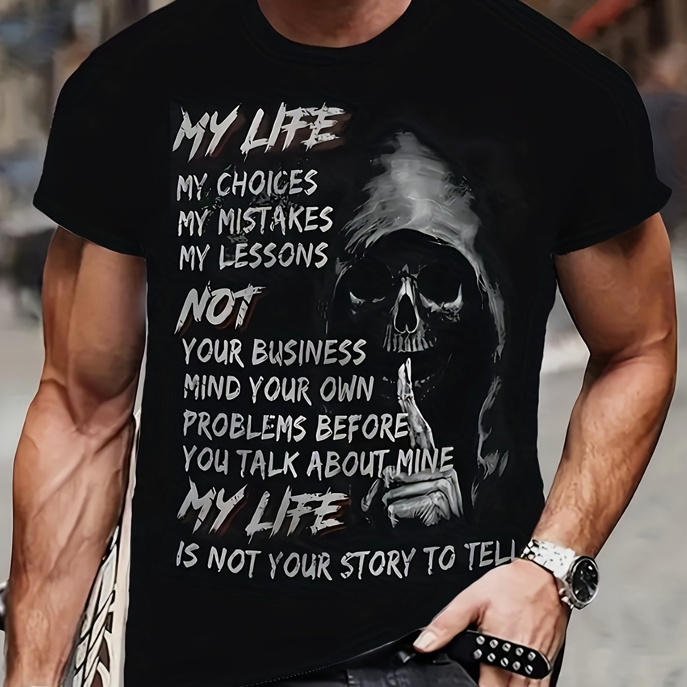 TEMU Men's Plus Size 3d Skull Pattern-shirt- Short Sleeve, Casual Party Wear, Elastic Polyester Blend, Washable, Plus Size