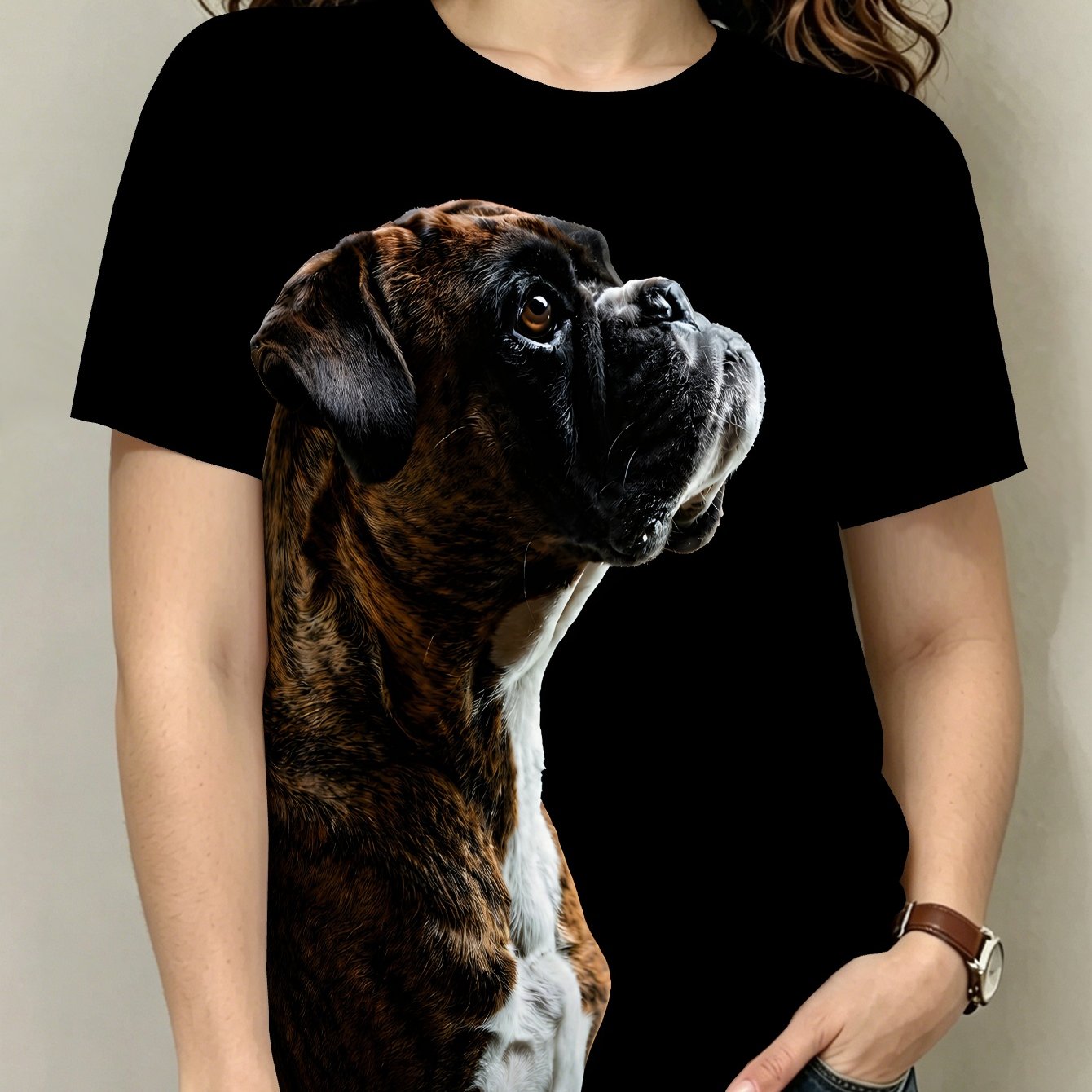 TEMU Boxer Dog Portrait Women S Casual Short Sleeve T-shirt