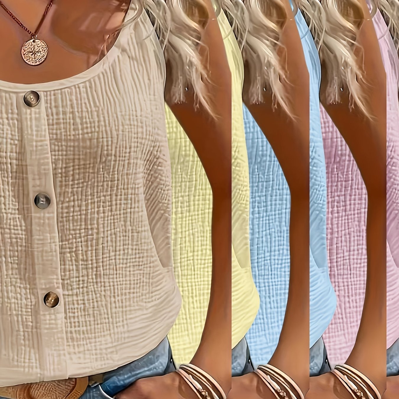 Summer Solid Color Elastic And Travel Vacation Cami Set 4pcs