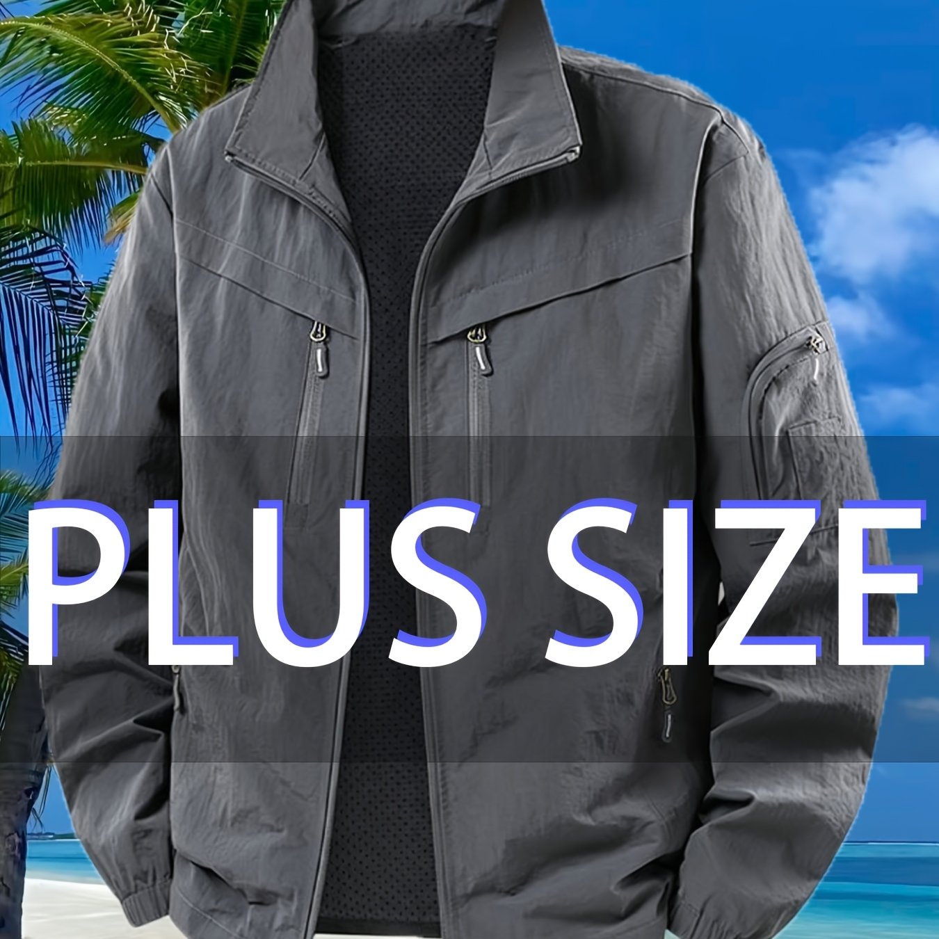 TEMU Plus Size Men's Extra Wide Jacket, Lightweight Lapel Jacket For Outdoor And Travel, Casual Loose Fit Jacket For Spring And Autumn, Plus Size