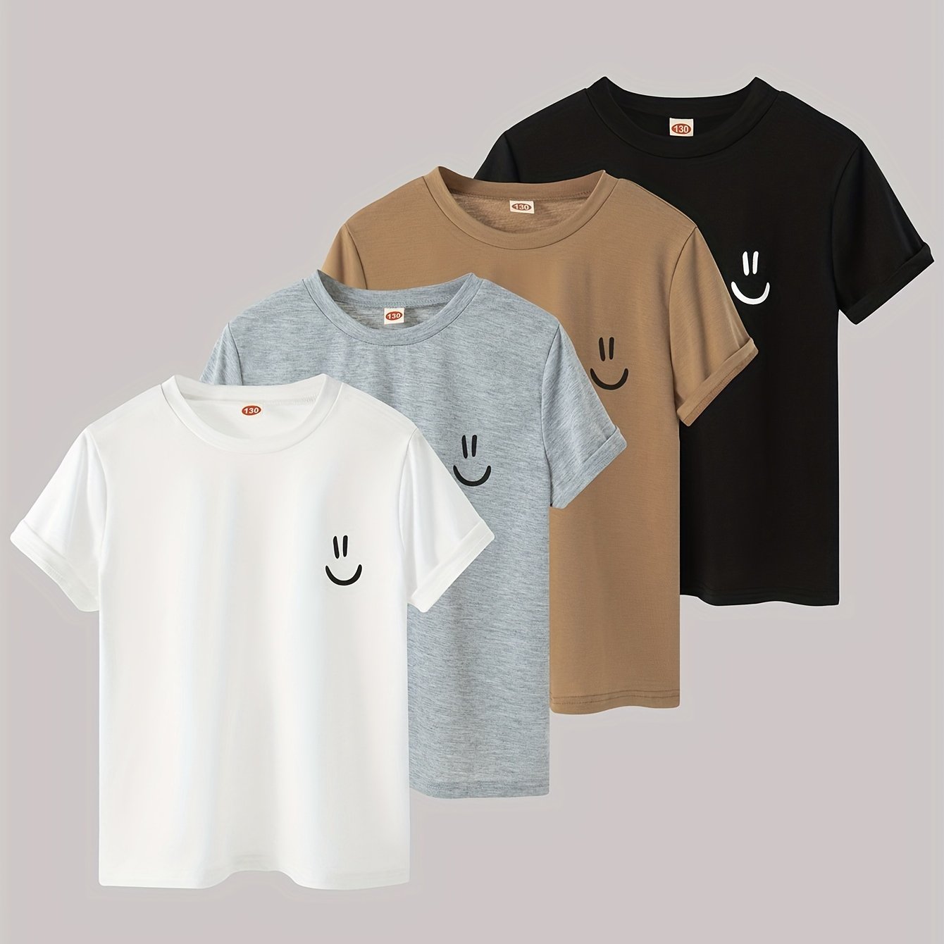 Image of Set Of 4 Casual Short-sleeve Knit T-shirts For Boys, Perfect For Summer With A Round Neck And Regular Fit