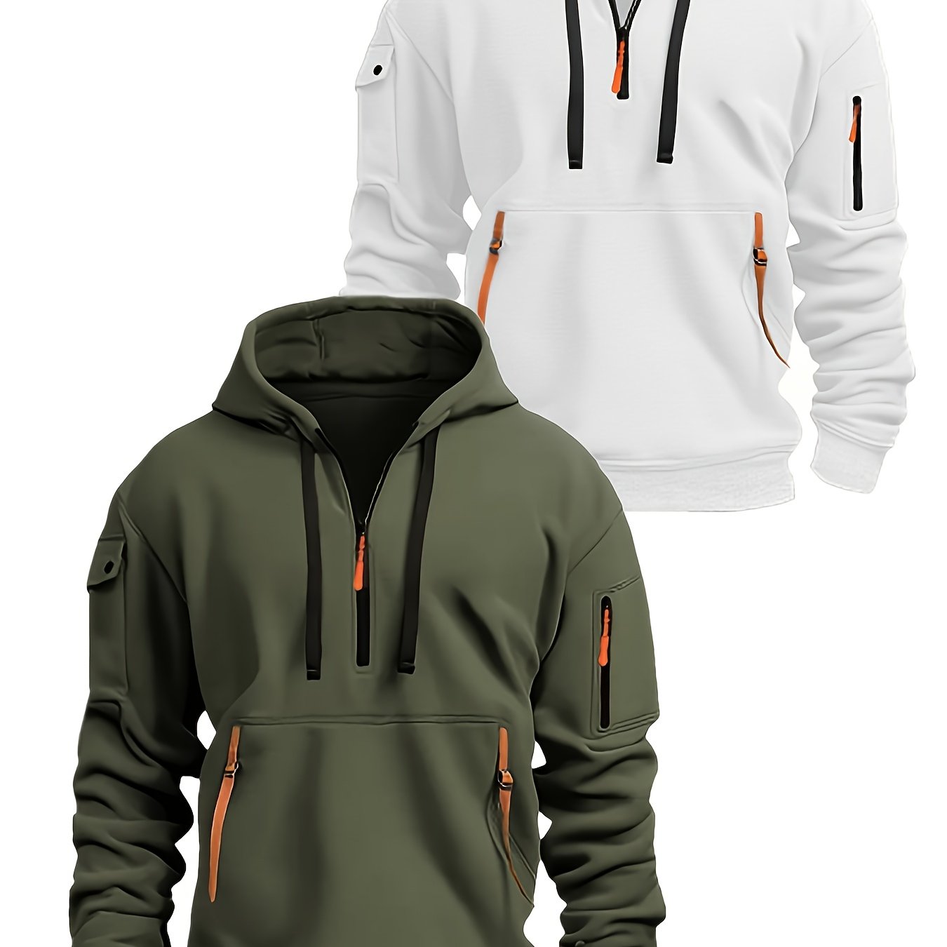 TEMU 2pcs Men's Fashion Zip-up Hoodie Set, 100% Polyester Sport Style, Solid Color, Regular Fit, Long Sleeve, With Practical Pockets, Suitable For