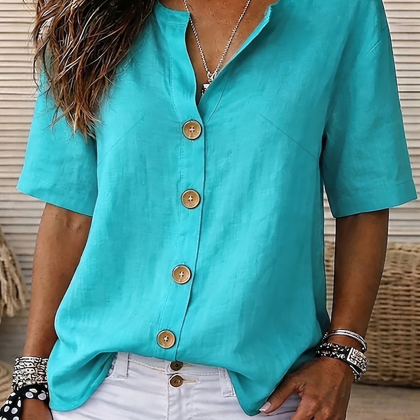 TEMU Plus Size - Casual Fashion Button-up Women's Plus Size Short Sleeve Shirt