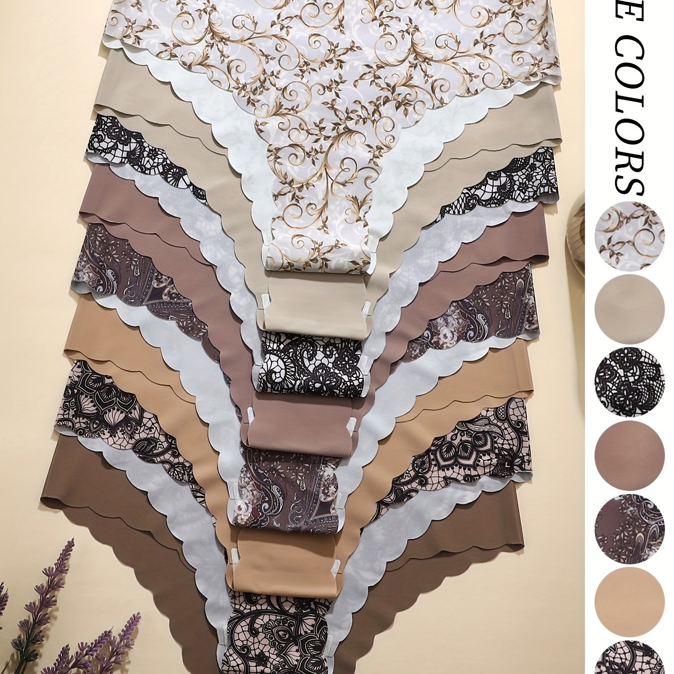 TEMU 8pcs Set - Floral Patterned Dark Series Women's Underwear, Comfortable Seamless Women's Briefs, One-piece Wave-lift Waistband Sports Fitness Women's Panties