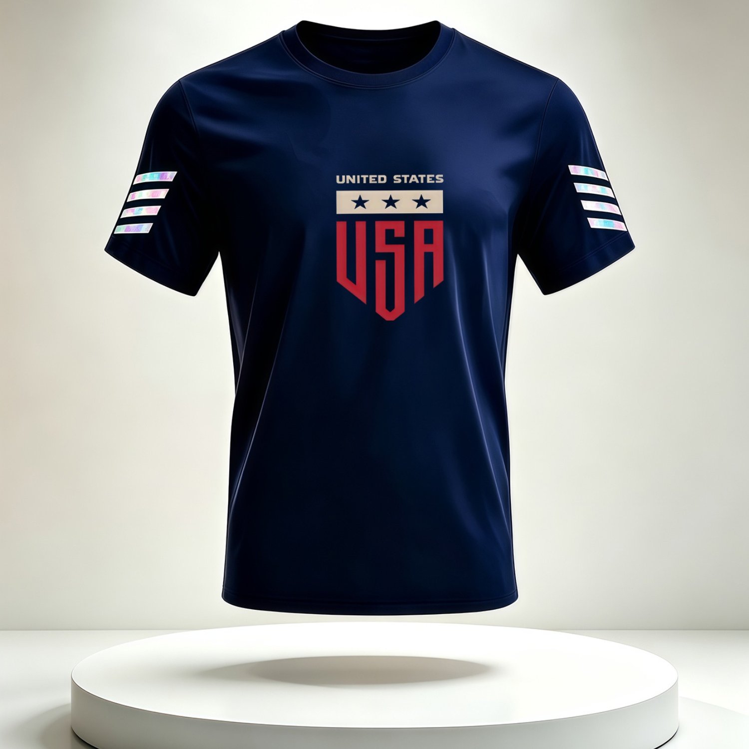 TEMU Athletic Casual Quick-dry Men's T-shirt, Red Blue Usa Shield Double-sided Laser Tri-stripe All-match Short Sleeve