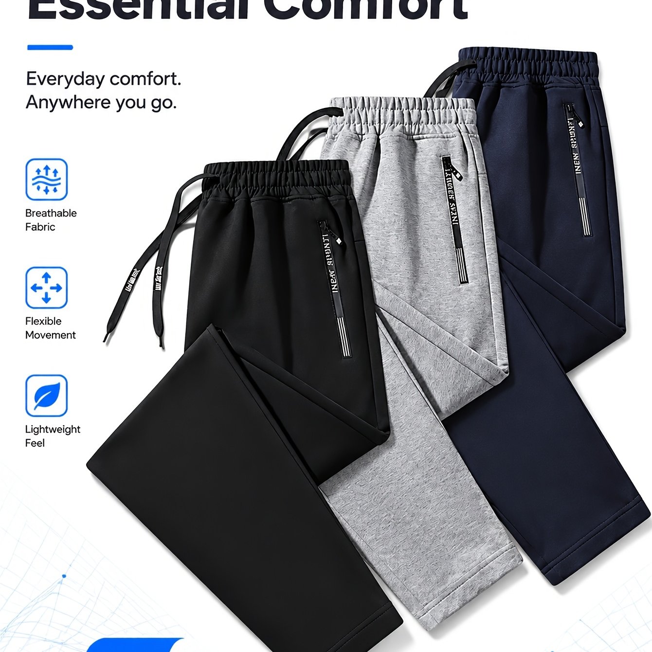 TEMU 3pcs Men's Jogger Pants Sweatpants For Gym, Home, And Streetwear Styling
