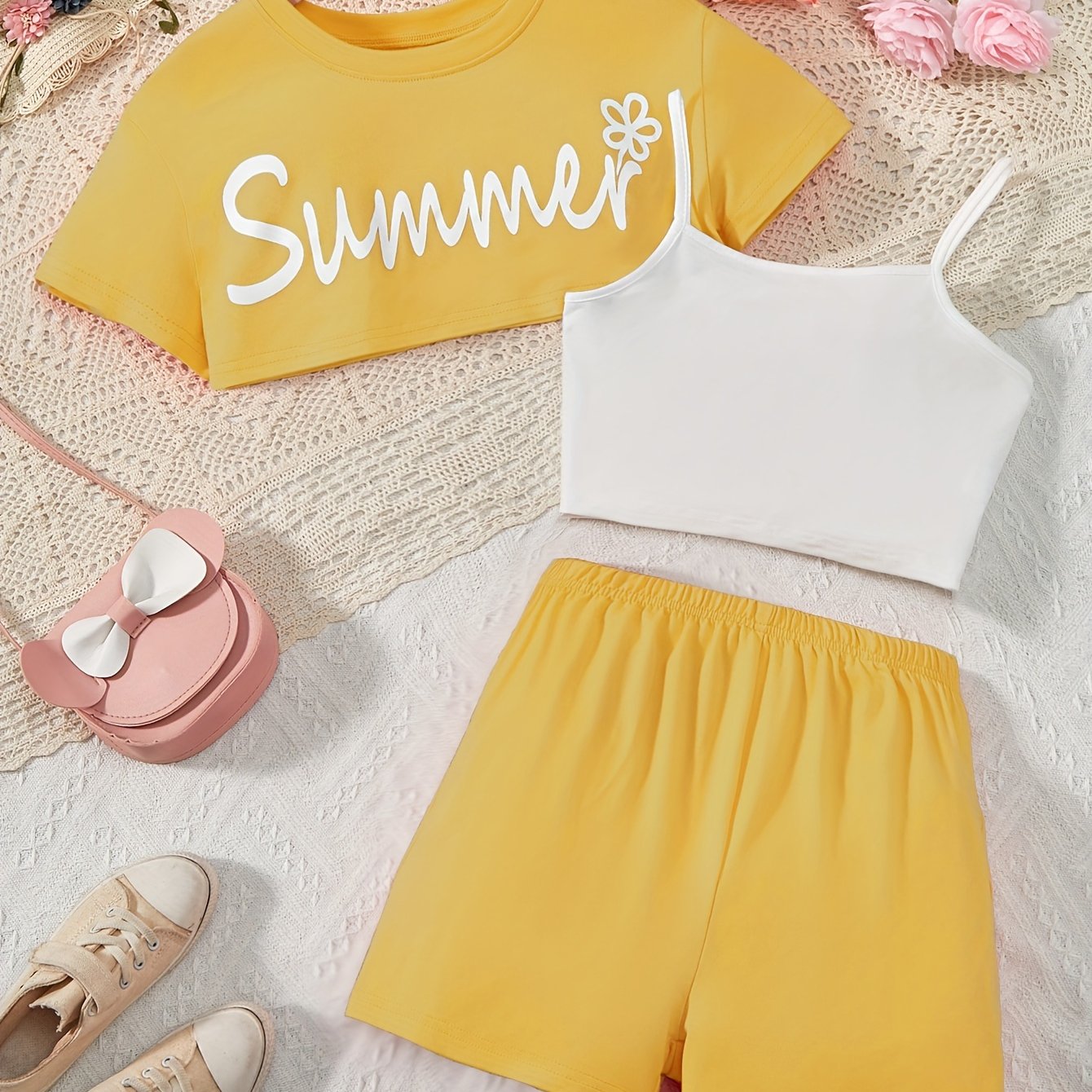 Aazon.co: OYOANGLE Girl's 2 Piece Outfits Suer Tie Knot Tank Top