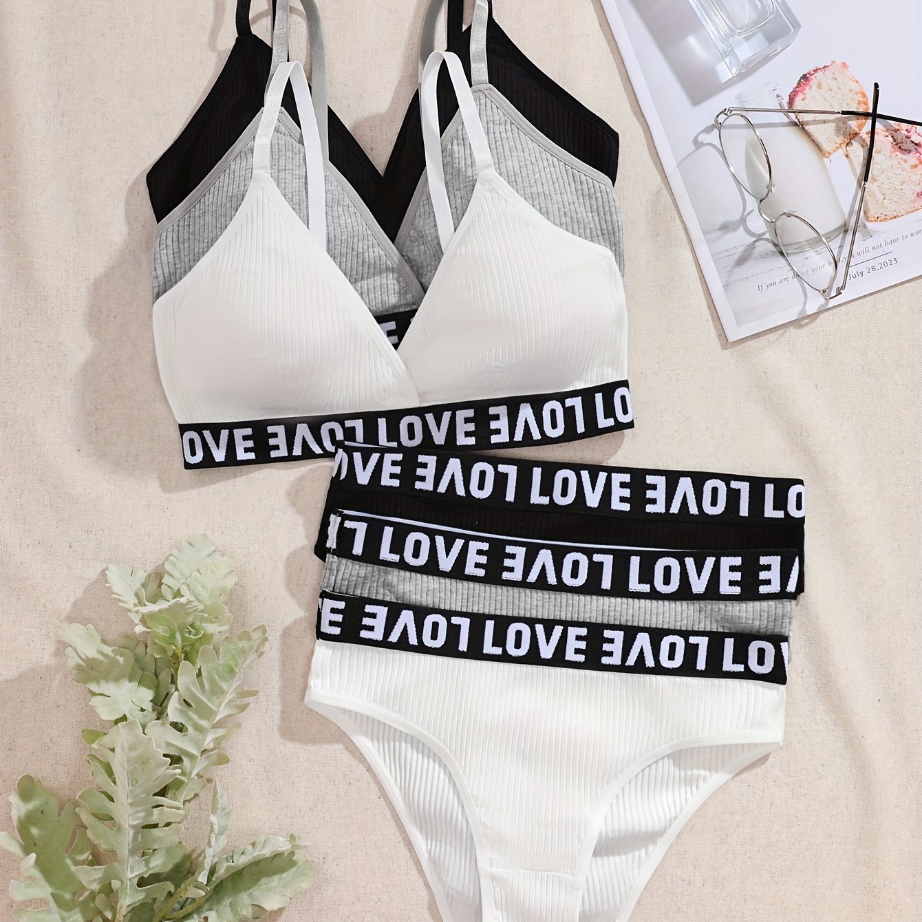 Image of Ins Fashion Athletic Women's Lingerie Set Fabric Triangle Cup French Girly Lingerie Combination
