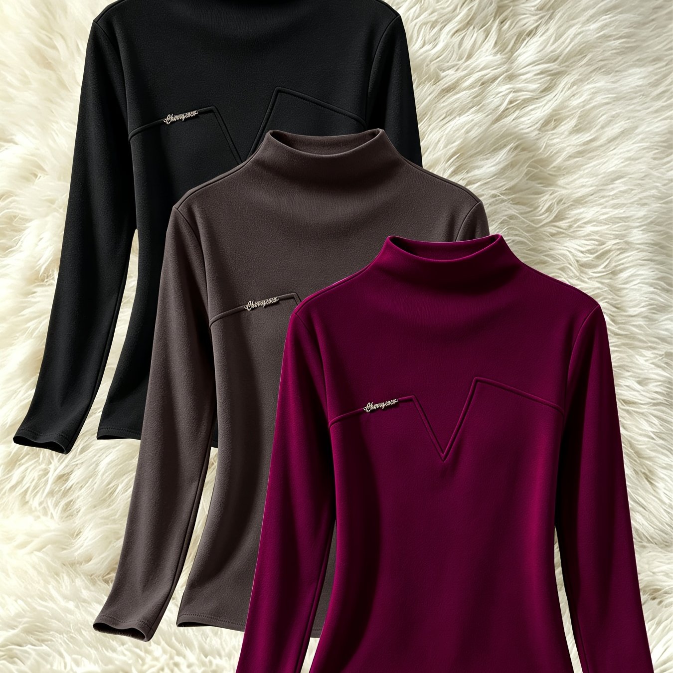 TEMU 3pcs Women's Mock Neck Long Sleeve Thermal Base Layer Tops, Stretchy, Soft & Skin-friendly Casual Long Sleeve Shirts, Basic Layering Tops With