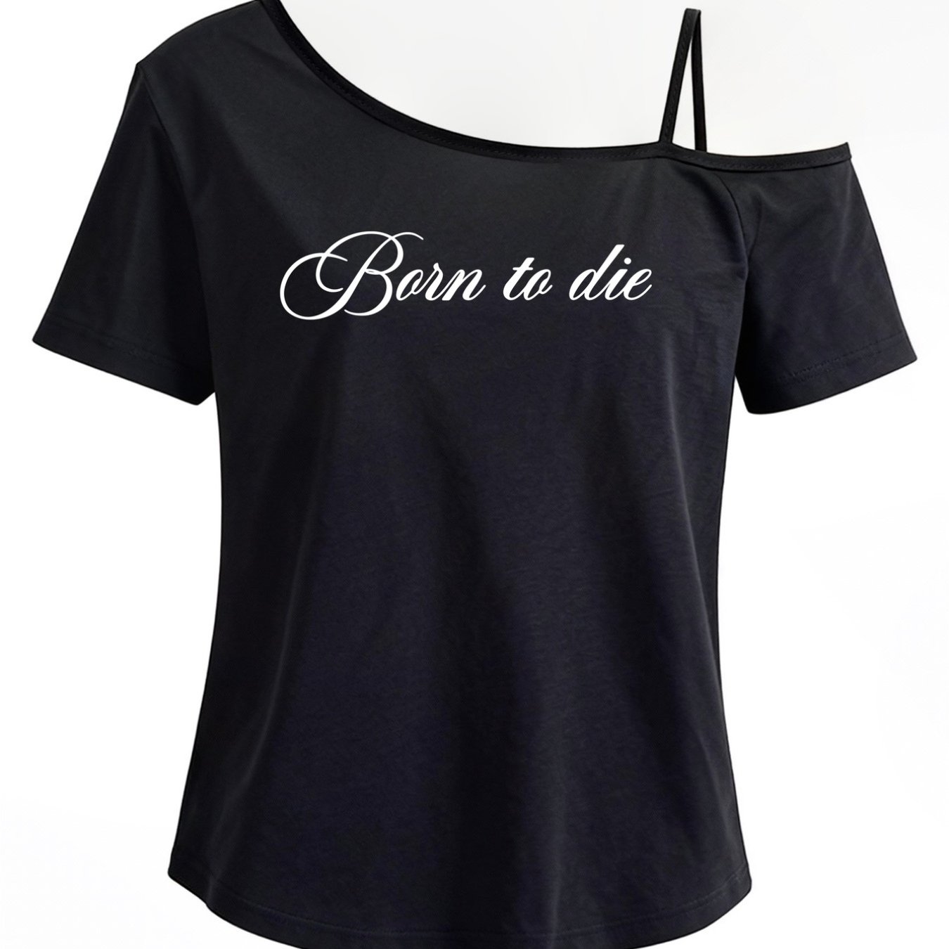 TEMU One-shoulder Short-sleeve T-shirt, '' Print Stylish Top, Diagonal Shoulder Strap, Sexy Off-shoulder Fashion Outfit, Casual And Comfortable