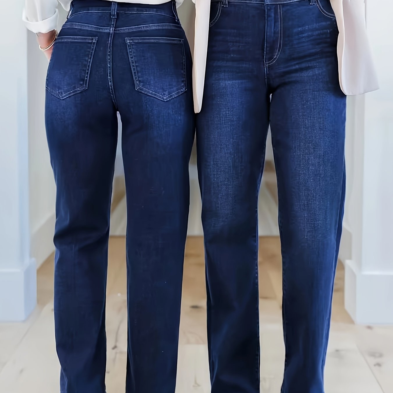 Image of 1pc Women's Plus Size High-stretch Straight Jeans - Premium Washed Denim Pants With Trousers Style, Hand Washable Suitable For - Wear, Casual & Dressy Outfits, Straight Trousers