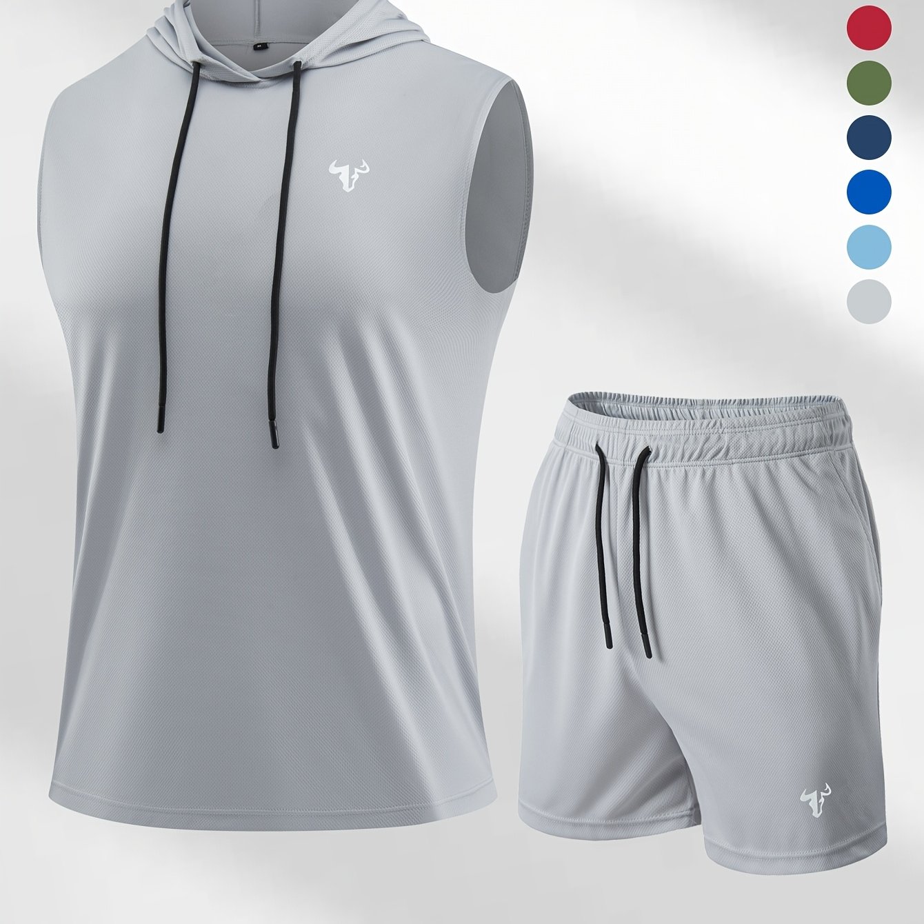 E-shop 2-teiliges Herren-Sportset, Kapuzenweste mit Kordelzug und bequeme Outdoor-Hose aus Polyester-Strickstoff – Atmungsaktiv, schnell trocknend,