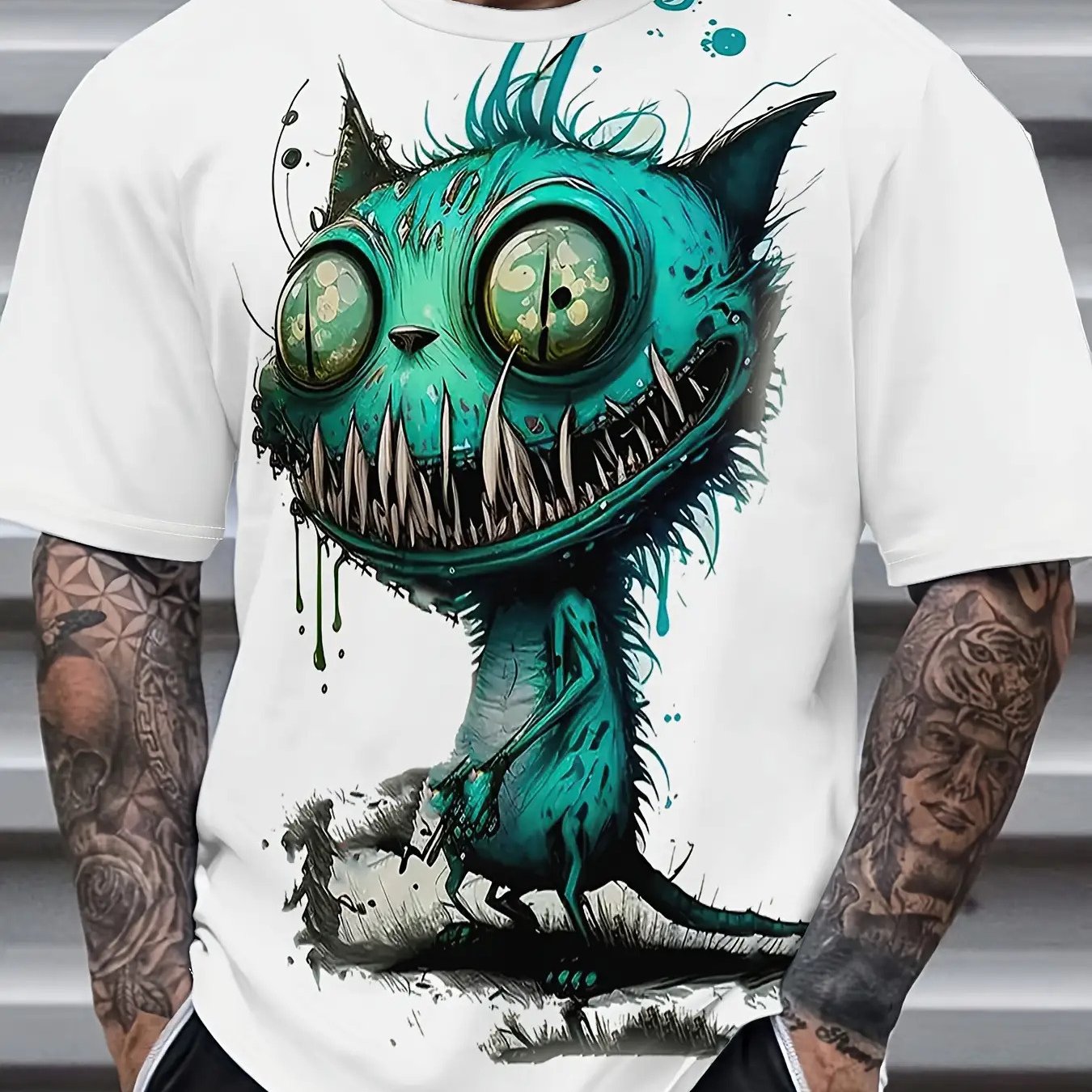 TEMU Men's Short-sleeved 100% Casual Round-neck Short-sleeve T-shirt, Suitable For , Soft Design, Casual, Size S-xxxl, T-shirt