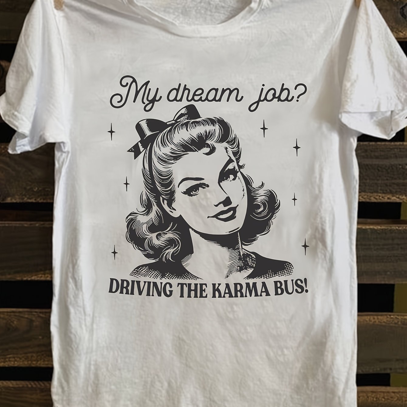 E-shop 2079 - Vintage Lächeln Muster Druck T-Shirt, Kurzarm Runde Hals Casual Top, Damen Z5173