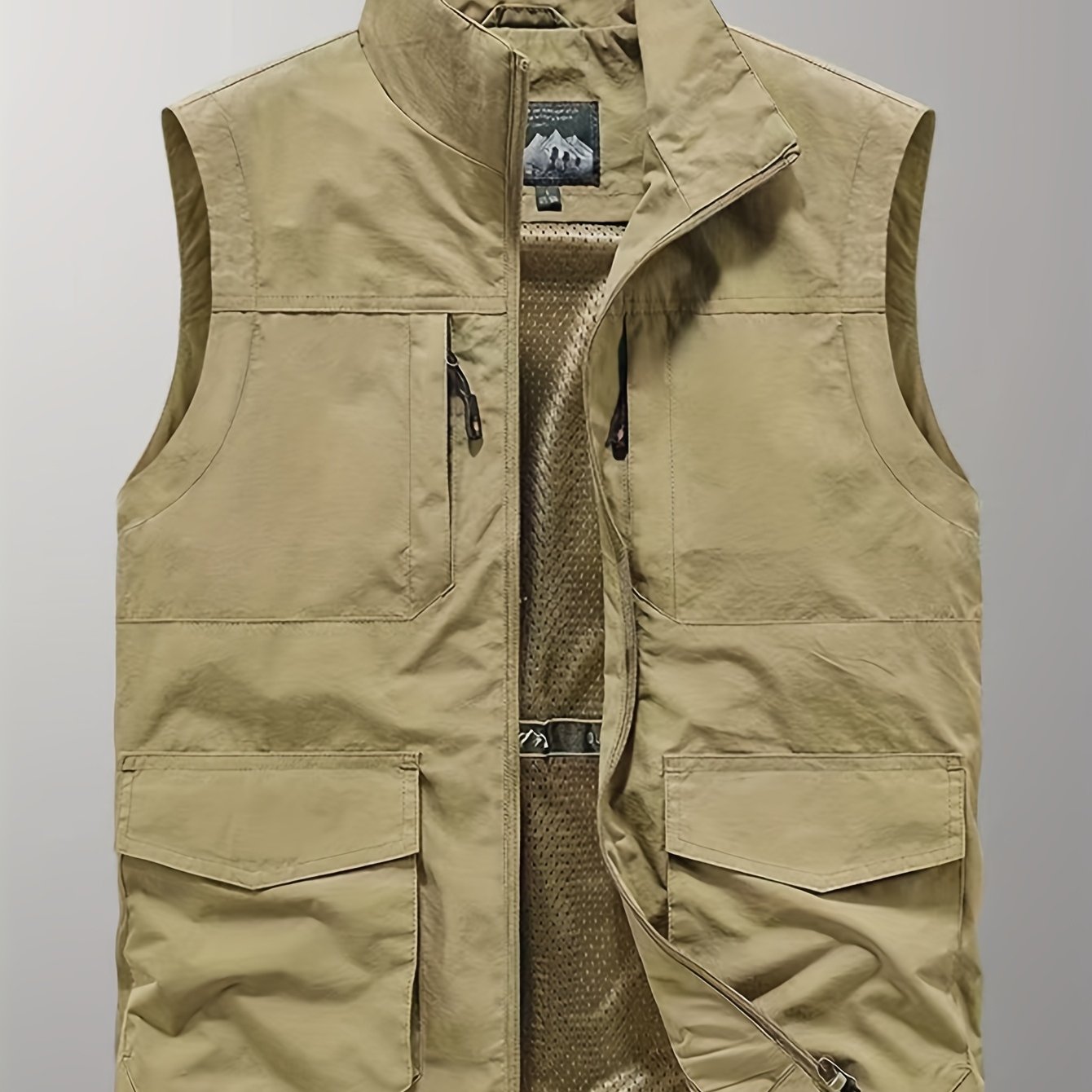 TEMU Obm Fishing Vest Jacket Multi-pocket Waistcoat Photography Vest Spring Collar Work Vest For Men