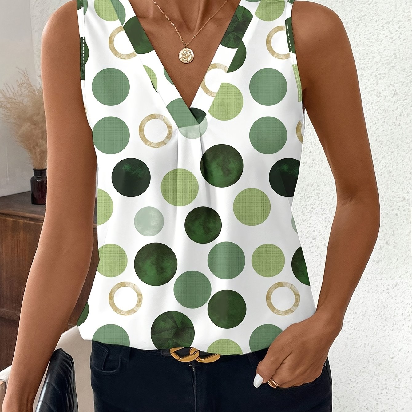 Image of Print Sleeveless Shirt, Suitable For Spring/summer Casual Wear