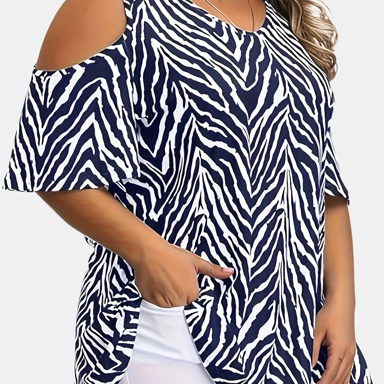 Plus Size - Plus Size - Spring And Summer Fashion Women's Plus Size Printed Off-shoulder Casual Short-sleeved T-shirt Top