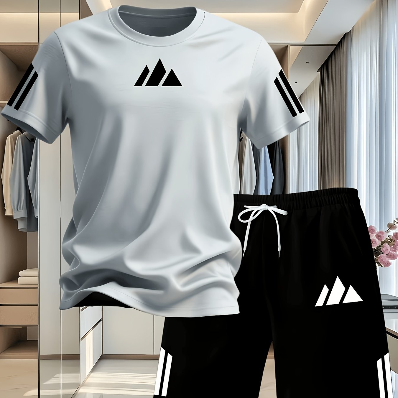 TEMU Men's Casual Sporty Fashion Short Sleeve And Shorts 2pcs Set With Trendy 2d Printed Pattern, Men's Summer Short Sleeve And Shorts 2pcs Set,