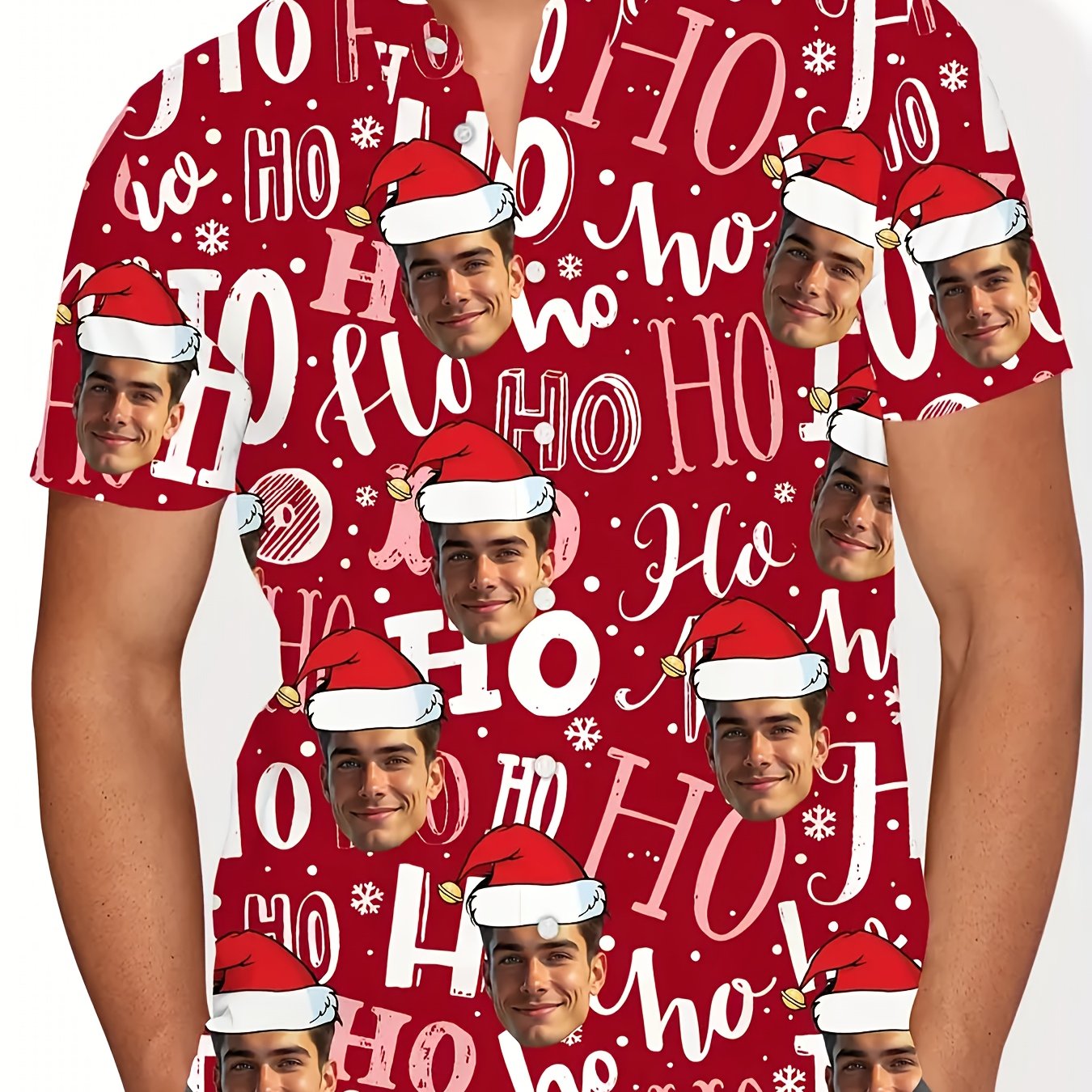 TEMU 1 chemise hawaïenne de Noël personnalisée pour homme - Photo personnalisée, col à revers décontracté, manches courtes, coupe régulière, chemise