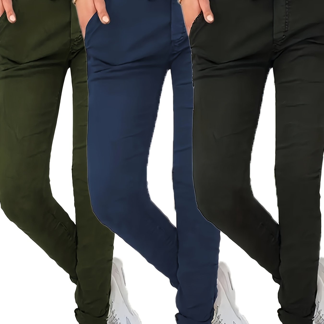 Solid Color Stretchy Casual Pants