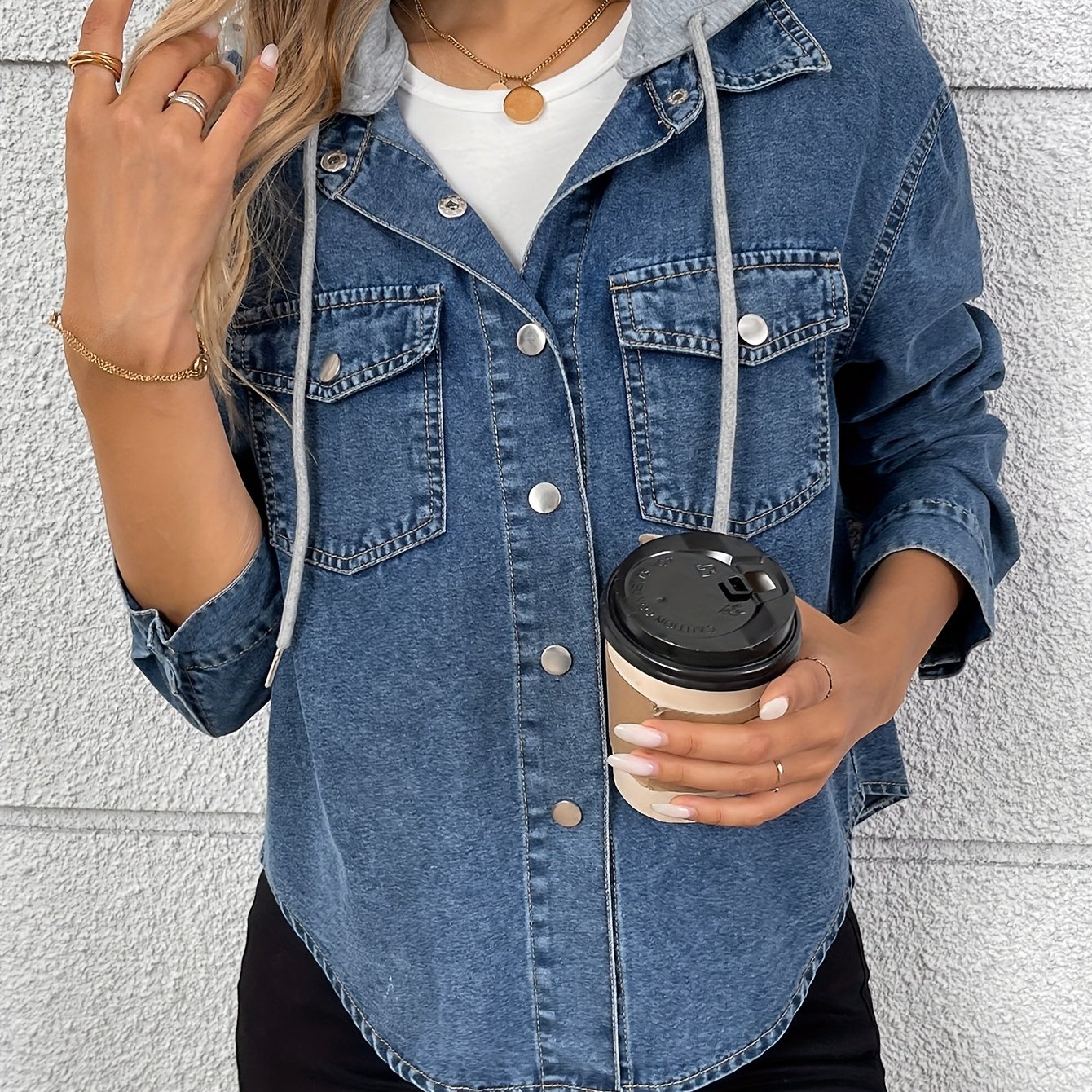 Denim Sweatshirt Shirt Women's Hooded Top