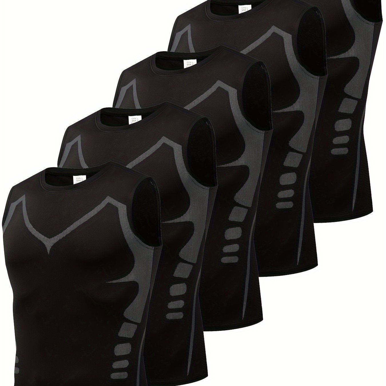 Image of 5pcs Set Men's Sleeveless Vest Casual Breathable Moisture-wicking Quick- Vest, Suitable For Exercise Running Cycling Fitness